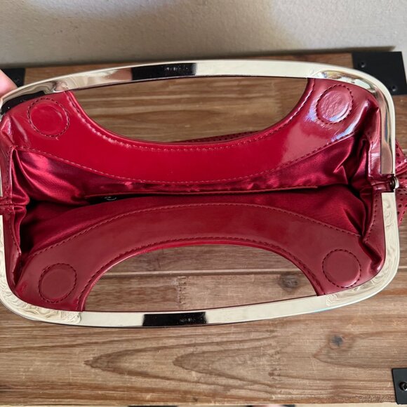 Y2K Express Design Studio Cherry Red Faux Leather Silver Frame Closure Clutch - Picture 5 of 13
